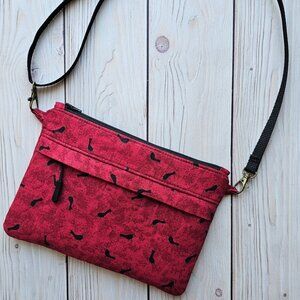 NEW Red + Black Birds Travel Crossbody Bag On-The-Go Large Pouch Purse